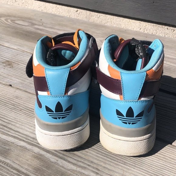 Adidas Mi Custom Forum Mid Size Womens 8.0 Medium Fit Wine Orange Sky Blue (G6) - Picture 4 of 12